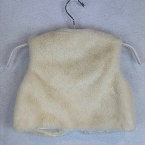 Toddler Emma & Elsa Faux Fur Vest 6X Ivory Sleeveless Satin Lining Button Closur - Picture 3 of 8